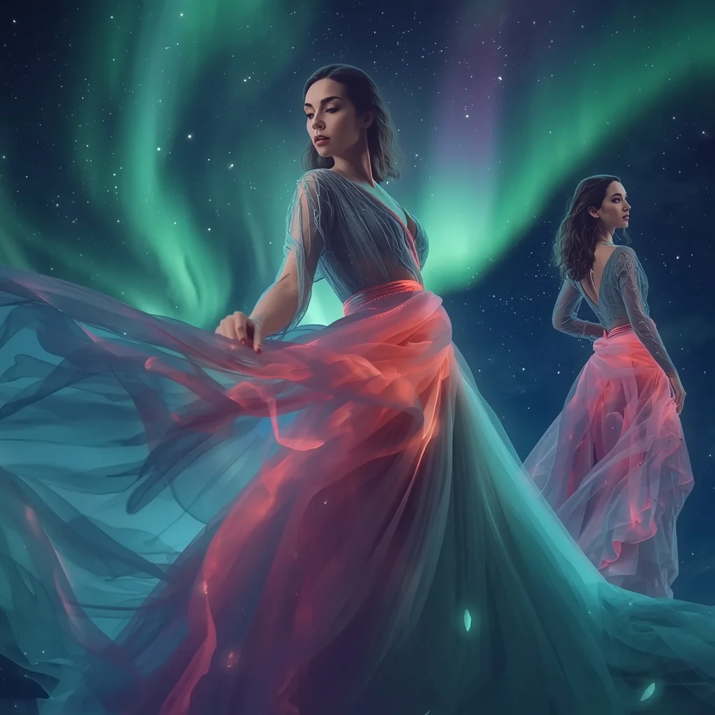 Beautiful Woman in a Flowing Aurora Borealis Garment Celestial Majesty | Trending prompts for Instagram for girl — AI image prompt