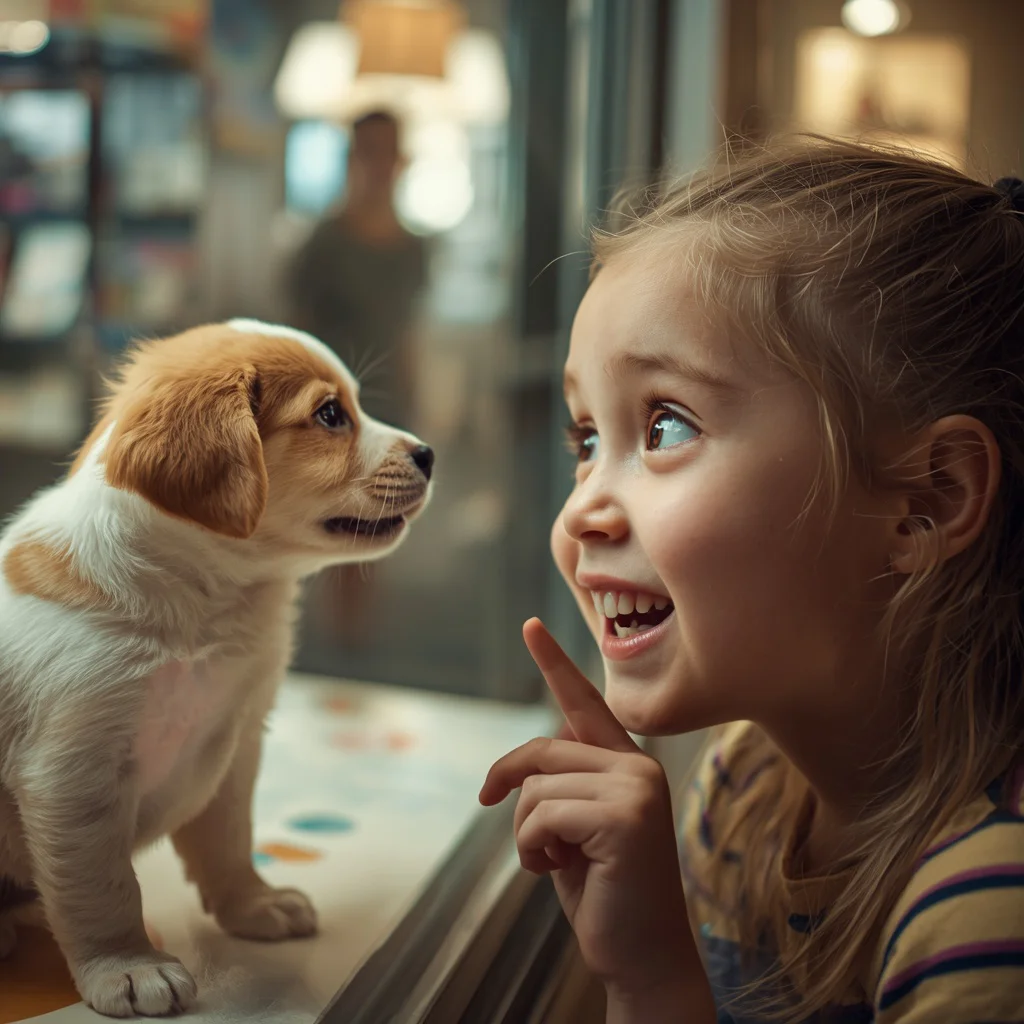 Cute Girl Pet Shop Puppy Window Adorable Awe Joy | prompt for gemini girl instagram