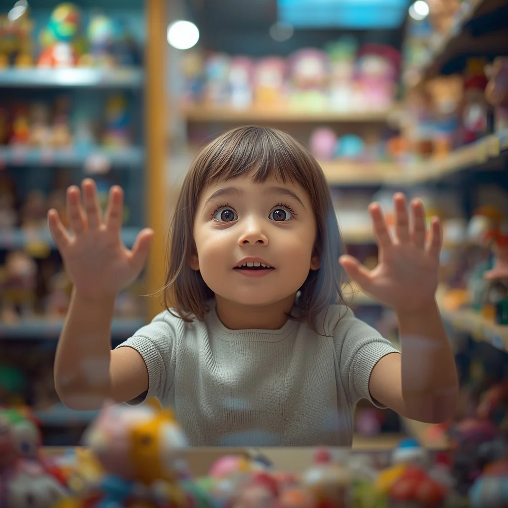 Cute Girl Toy Shop Wonder-Filled Eyes Colorful Toys | Trending gemini prompt instagram
