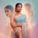 Festive Pastel Saree Abstract Light Particle Swarm Dynamic Luxury | bridal saree ai prompt