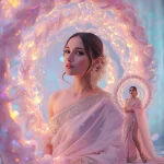 Festive Pastel Saree Floating Holographic Fabric Swirls Luxury Futuristic | aesthetic saree prompt