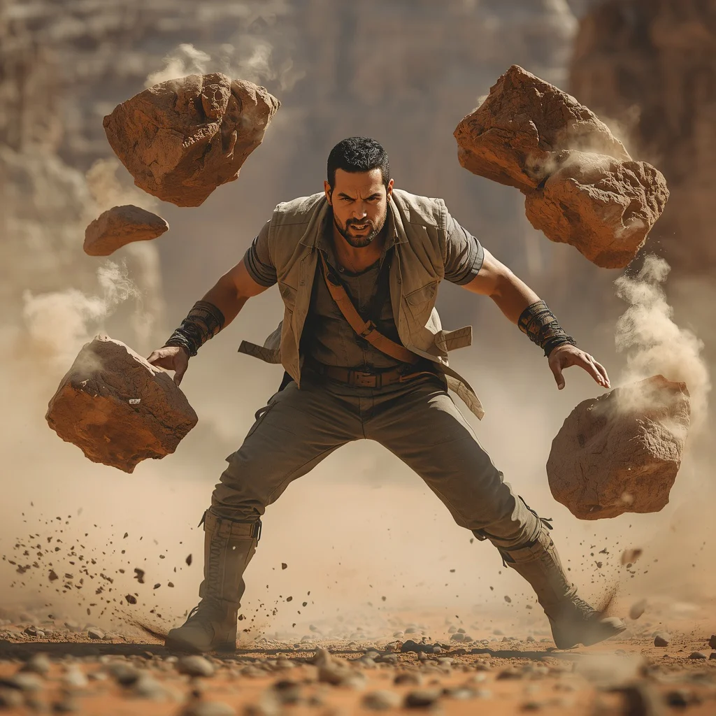 Powerful Man with Telekinetic Powers in a Desert Canyon | Photo prompt for men — AI image prompt