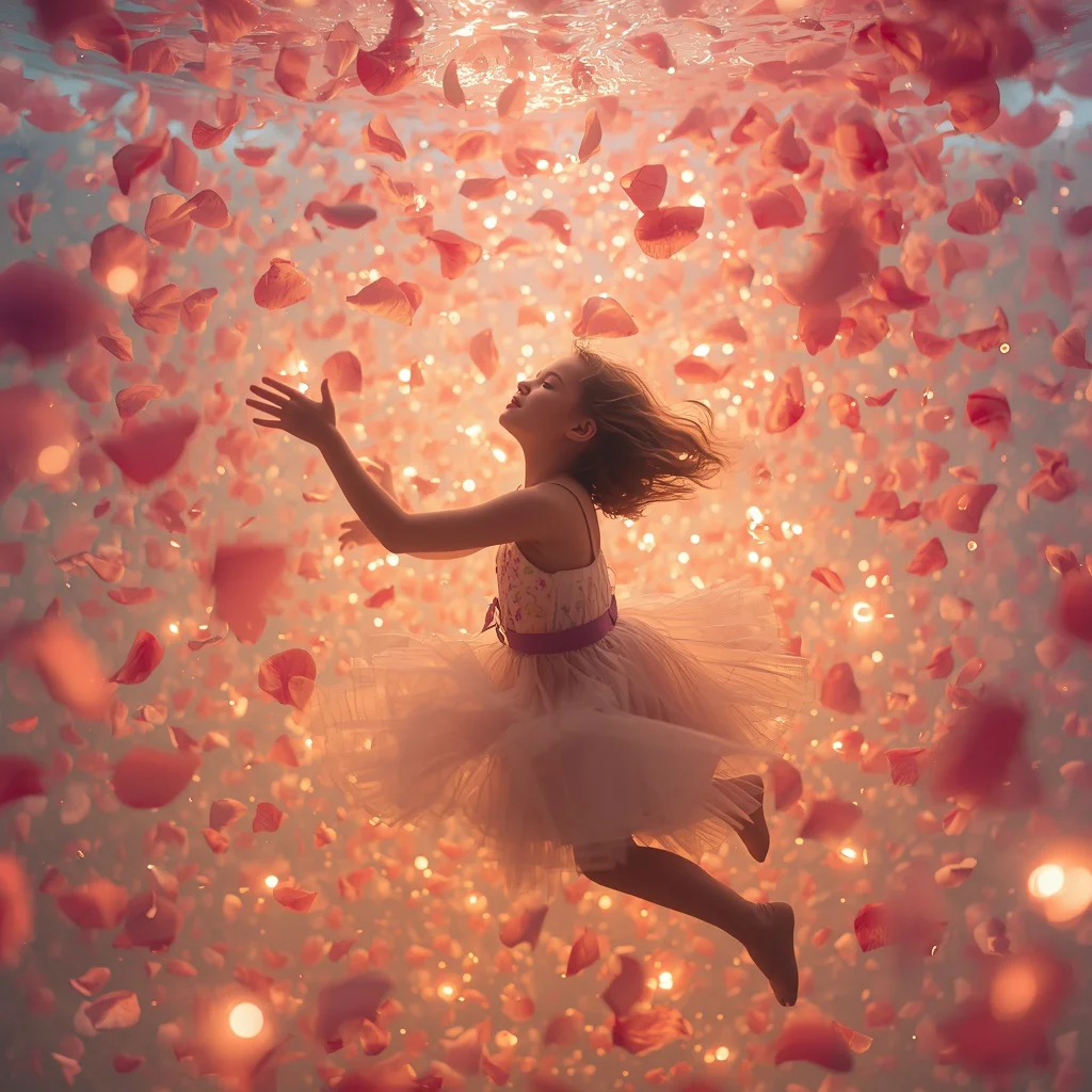 Young Girl Floating Petal Bloom Enchanted Garden Aesthetic | prompt for girls online