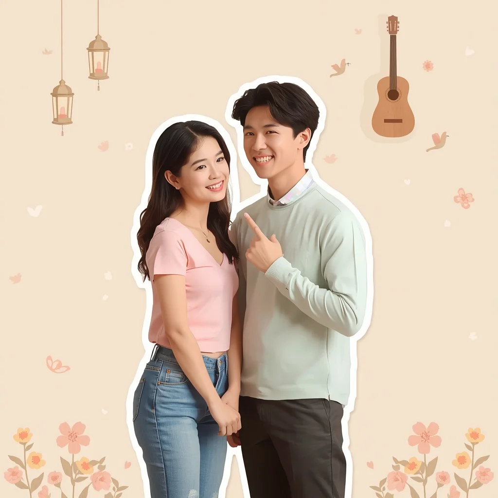 A Cozy Pastel Sticker-Art Couple's Sweet Moment — AI image prompt