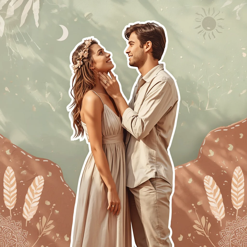 Bohemian Couple in Earthy Pastel Dreamscape — AI image prompt