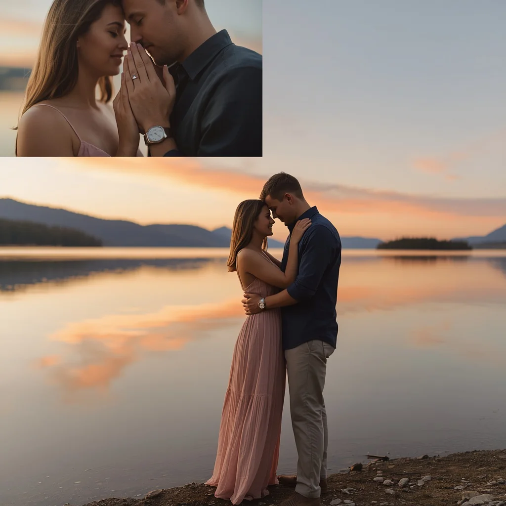 Lakeside Engagement with Loving Reflections — AI image prompt