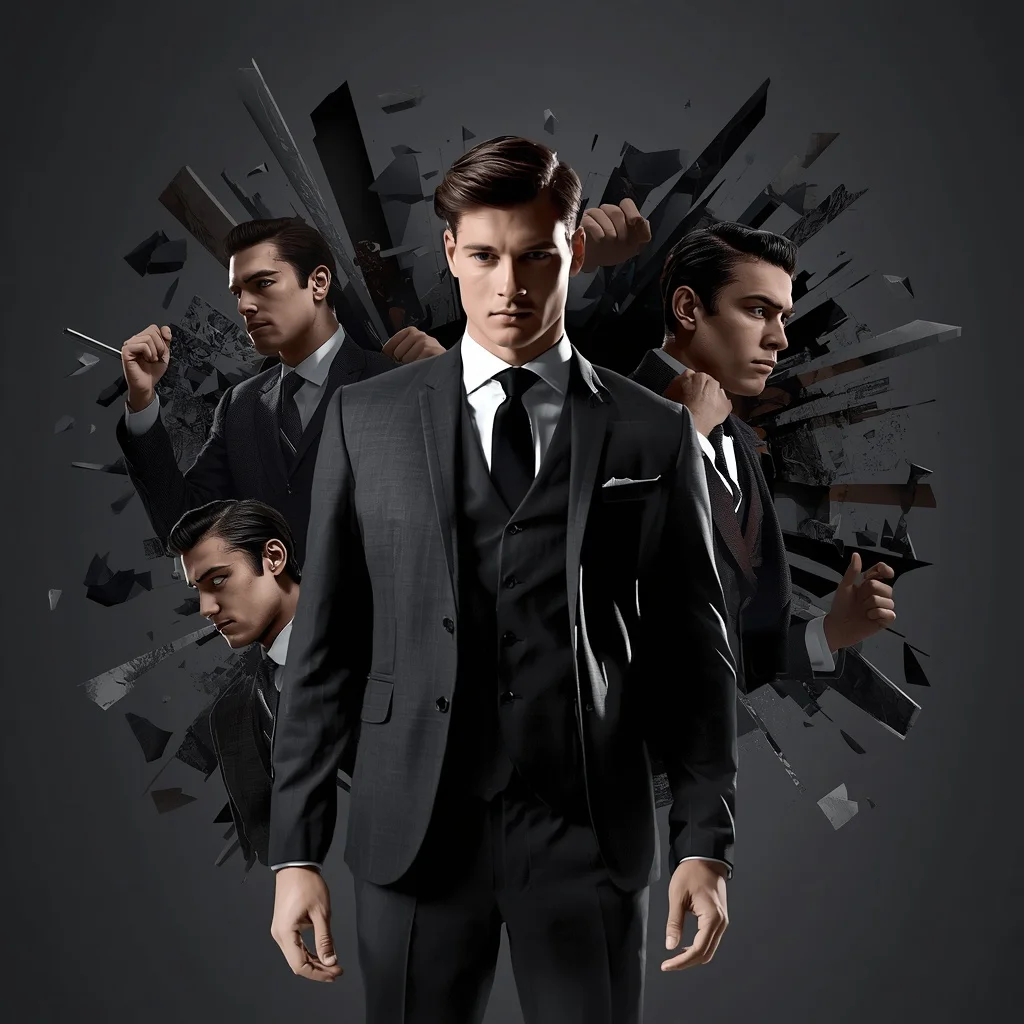 Modern Collage of a Man with Exploding Geometric Textures — AI image prompt