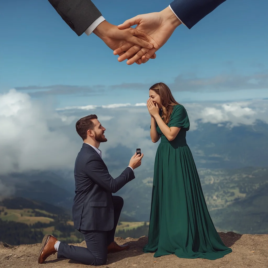 Mountain View Proposal with Joyful Embrace — AI image prompt