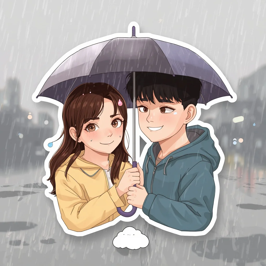 Rainy Day Comfort in Pastel Sticker Style — AI image prompt