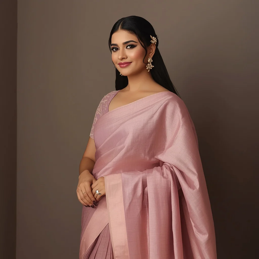 Refined Indian Woman in a Soft Mauve Pastel Saree, Elegantly Composed — AI image prompt