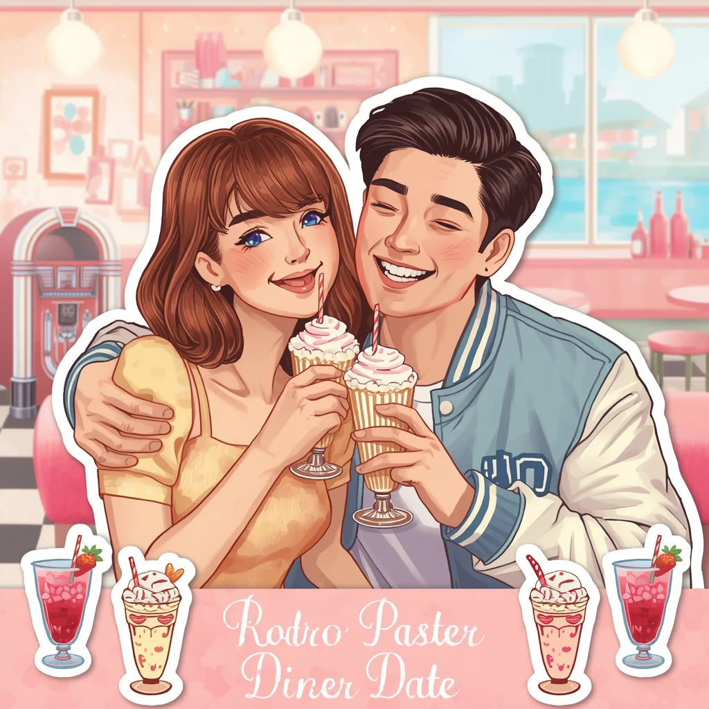 Retro Diner Date with Pastel Sticker Vibes — AI image prompt