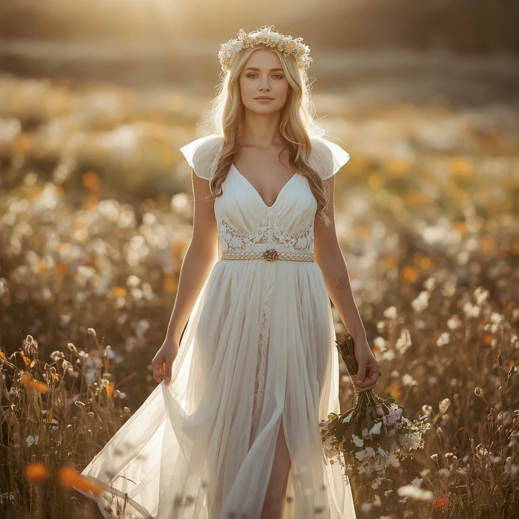 Rustic Romance in a Flowy White Tulle Prairie Dress — AI image prompt