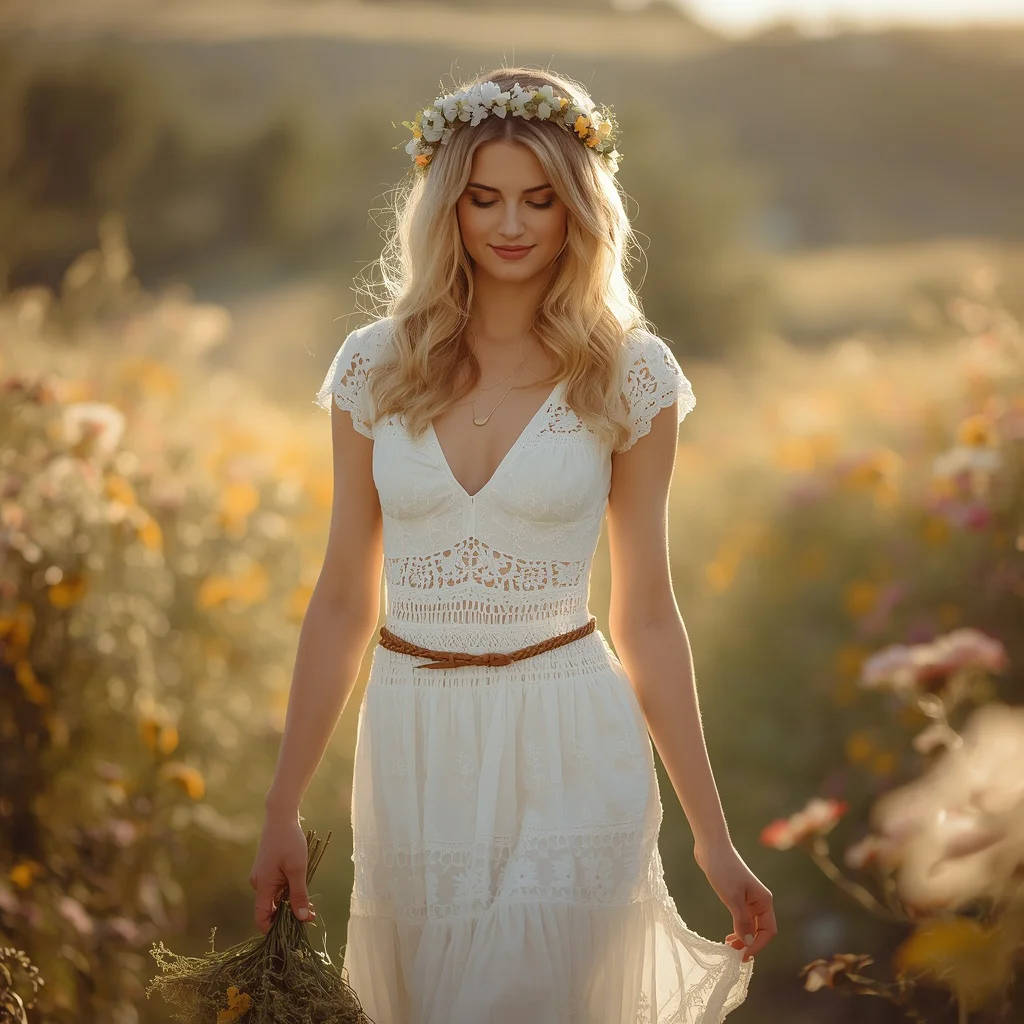 Rustic Romance in a White Crochet Western Dress — AI image prompt