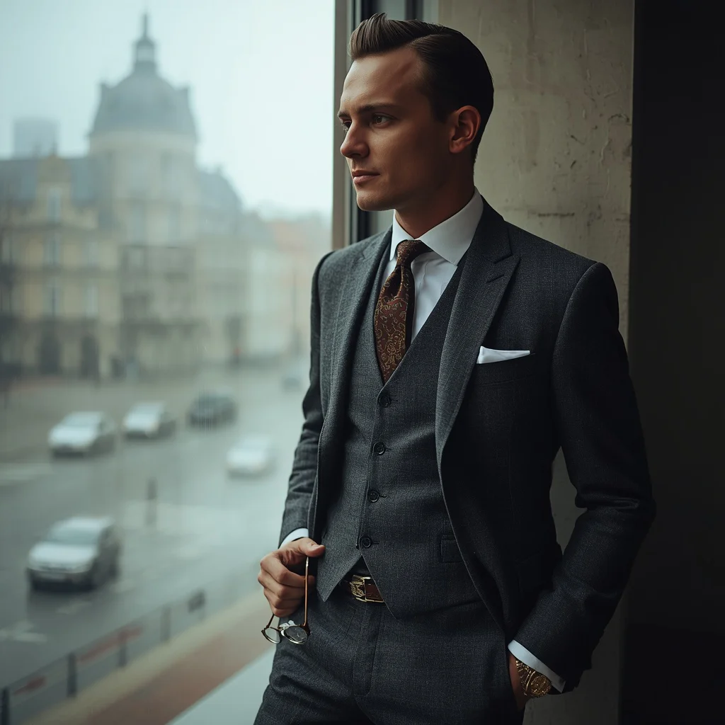 Sharp Dressed Man in a Designer Tweed Suit by Window — AI image prompt