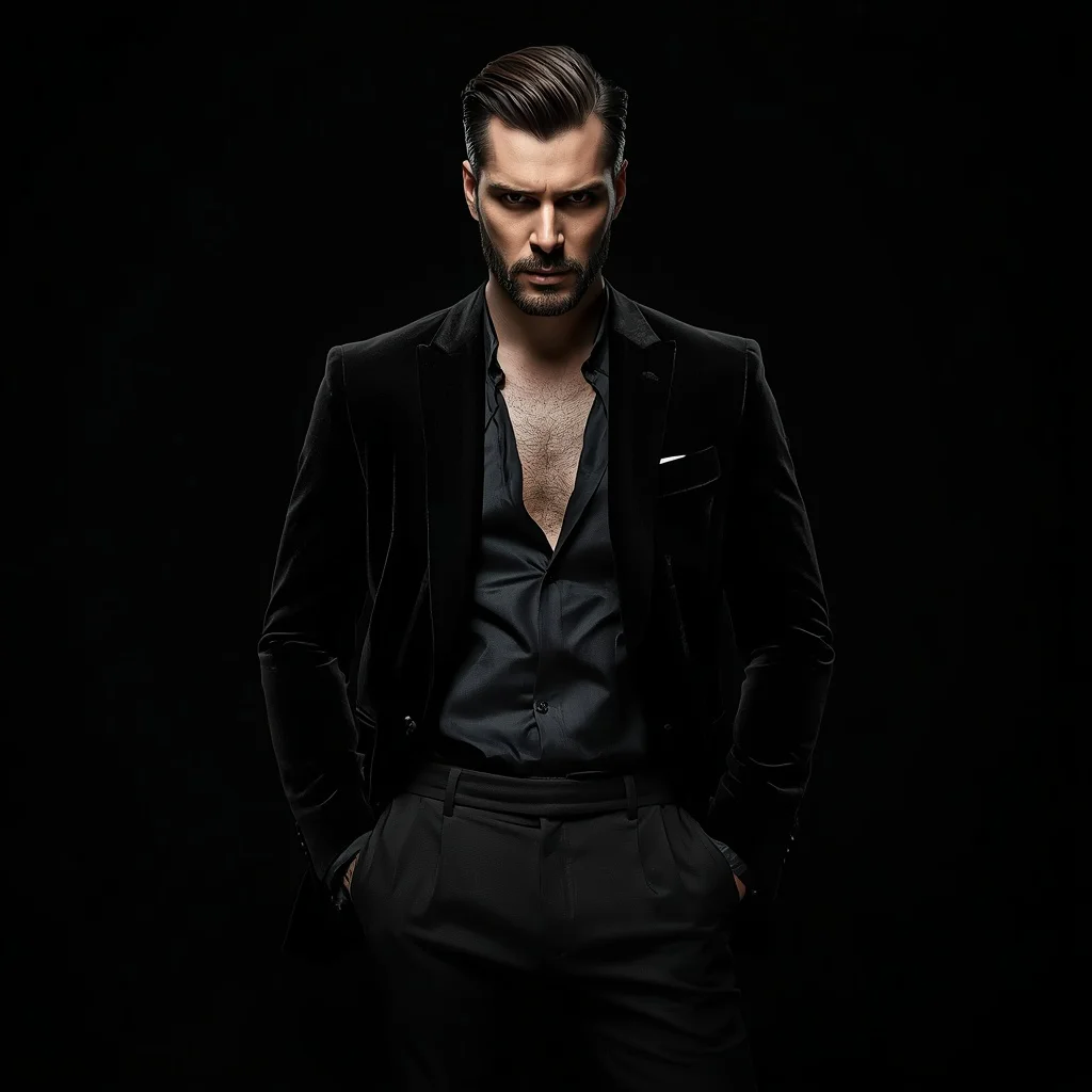 Sleek Mystery: Man in Monochrome Against the Void — AI image prompt